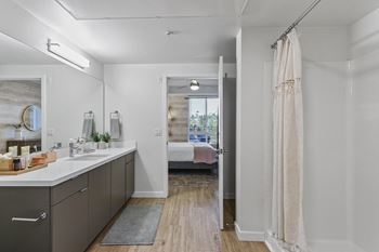 Modern soft-close cabinets in bathroom